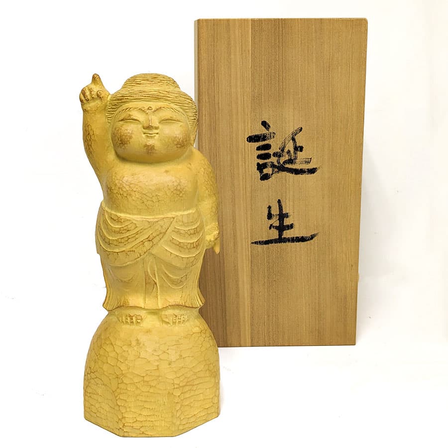 ★仏像 彫刻　牛島 辰馬 「誕生」 銅像 ブロンズ像 共箱桐箱入り 仏さま ブッダ誕生 天上天下唯我独尊 井波彫刻 高岡銅器 伝統工芸品　在庫1点あり