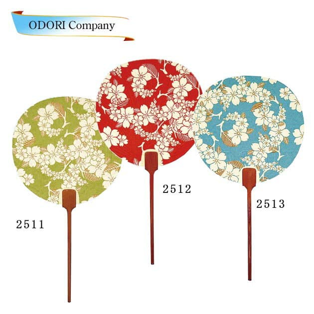 京團扇長柄扇，南風夏季花卉圖案