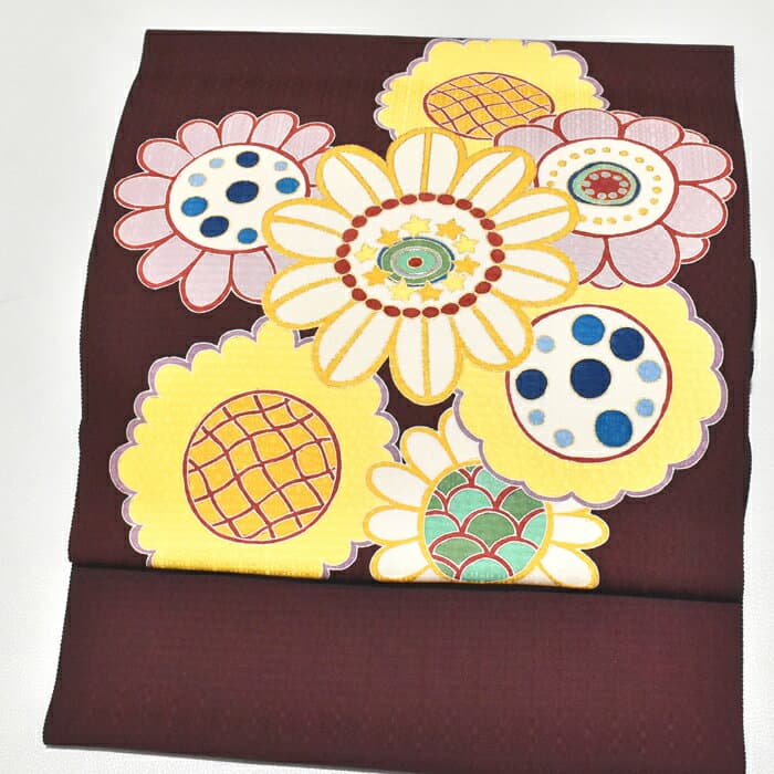 京手描友禪向日葵刺繡正絹名古屋帶
